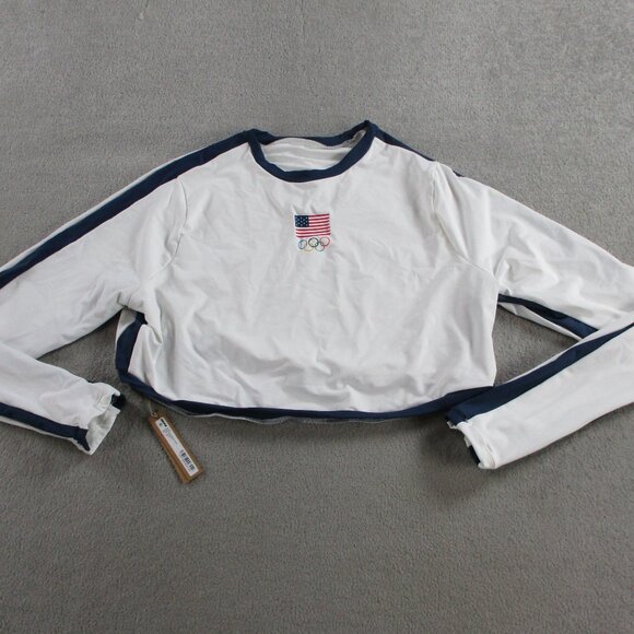 SKIMS Team USA Olympics Top Womens XL White Blue Long Sleeve Cropped Tee NWT NEW - Picture 2 of 9